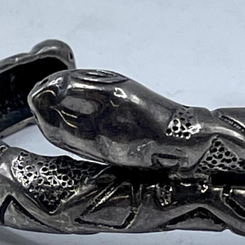 Unique Vintage Estate Mexican Sterling Silver Open Mouth Snake Cuff Bracelet - Picture 3 of 6
